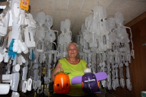 Volunteer Bonnie surrounded by her 'aliens
